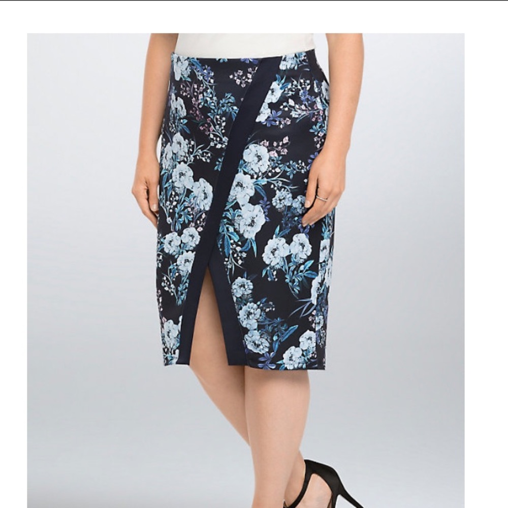 Blue Floral Print Scuba Pencil Skirt
